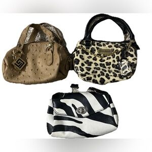Lori Geiner Miniature Purses Lot of 3- Leopard, Zebra, & Ostrich Print Bags EUC